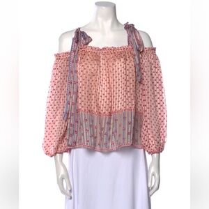 Ulla Johnson Pink, Red & Blue Off-Shoulder Blouse Size 6